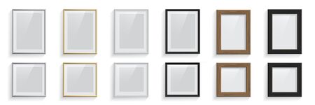 Set of square and rectangle picture or photo frames set isolated on white background. Vector design...