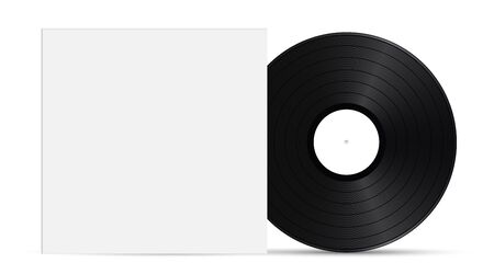 Musical background with blank vinyl disc and cover isolated on white background. Vector illustration template for music flyer, banner, poster or brochureのイラスト素材