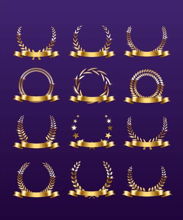 Realistic gold laurel wreath set with text spaceのイラスト素材