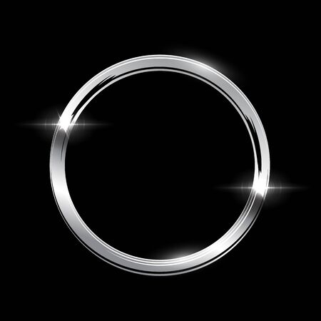 Silver ring with shadow isolated on black background. Vector golden frame.のイラスト素材