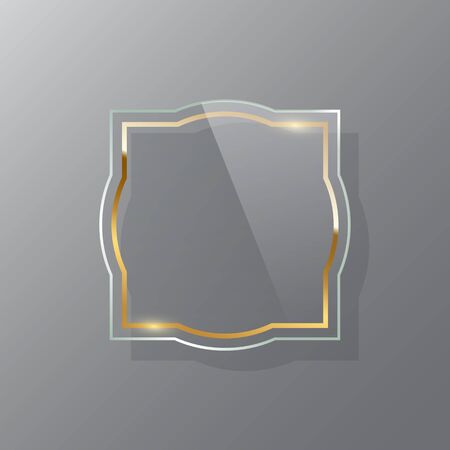 Golden square decorative glass frame realistic vector mockup setのイラスト素材