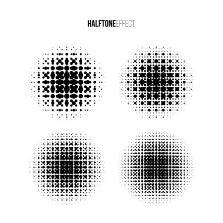 Vector halftone effect set. Different gradient circles in halftone effect.のイラスト素材