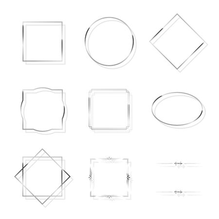 Silver shiny frames isolated on white background. Vector golden luxury realistic border set.のイラスト素材