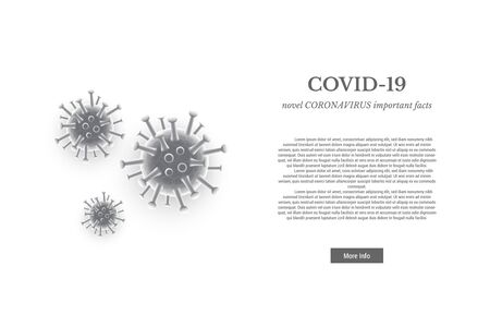COVID-19 Coronavirus header design concept. Viruses on white banner with text. Vector illustration.のイラスト素材