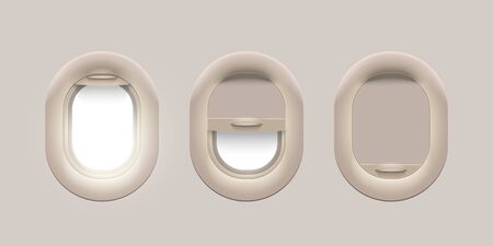 Three porthole airplane windows brown frame setのイラスト素材