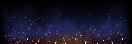 Sparks of fire on dark background horizontal banner. Vector realistic illustration.のイラスト素材