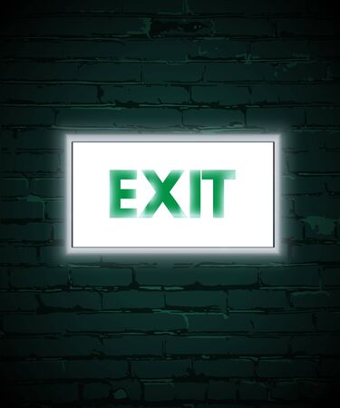 Vector realistic neon sign of Exit on brick wallのイラスト素材
