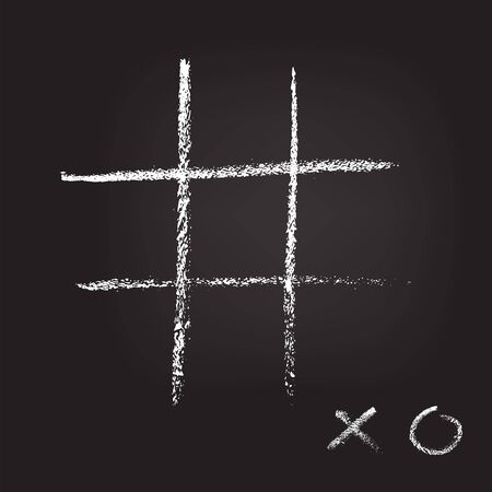 XO cross zero game template drawn on blackboardのイラスト素材