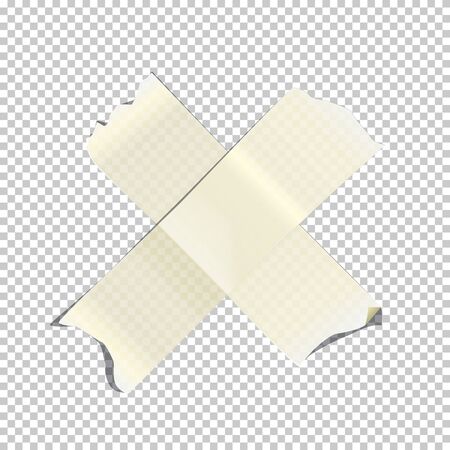 White crossed adhesive or masking tape pieces isolated on transparent background. Vector design elementのイラスト素材