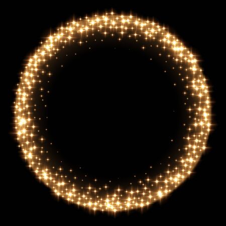 Golden sparkling star in round on black backgroundのイラスト素材