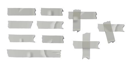 Gray adhesive or masking tape pieces isolated on white background. Vector design elements.のイラスト素材