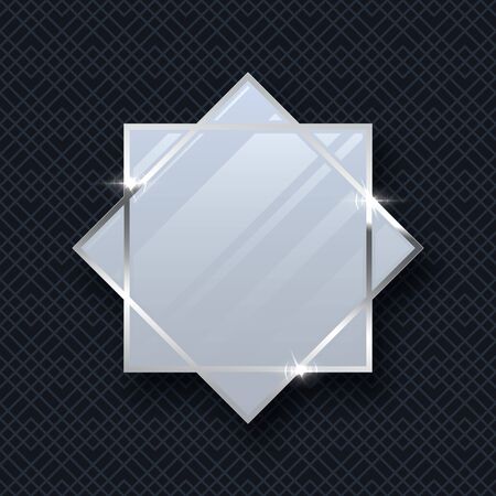 Silver makeup mirror vector mockup isolated on dark pattern background.のイラスト素材