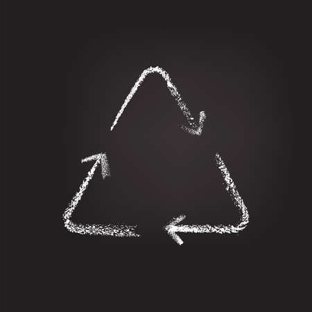Ecology recycling chalk sign written on dark blackboard background. Isolated vector recycle arrow symbol making triangle shape. Save planet, clean water, environment protection, waste reuse conceptのイラスト素材