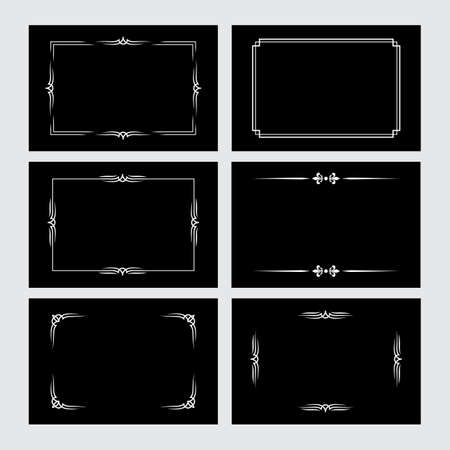 Set of white vintage borders in silent film style isolated on black background. Vector retro design elementsのイラスト素材