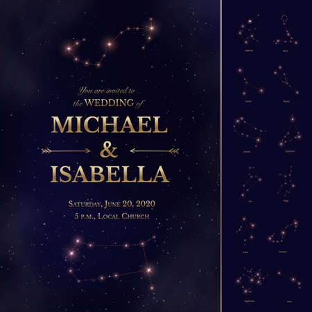 Wedding invitation with starry night sky designのイラスト素材