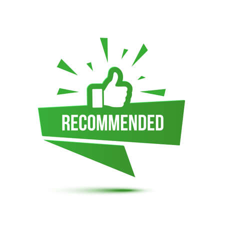 Recommended green banner with like sign thumbs up gesture isolated on white background.のイラスト素材