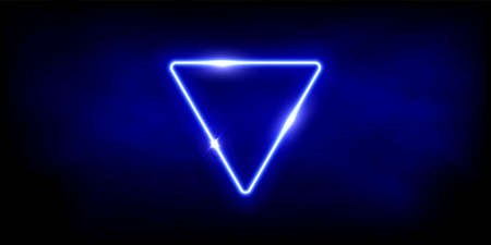 Glowing neon blue triangle with sparkles in fog abstract background. Electric light frame. Geometric fashion design vector illustration. Empty minimal art decorationのイラスト素材