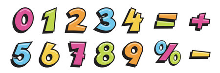 Math numbers and symbols set. Cute school mathematics elements for children vector illustration....