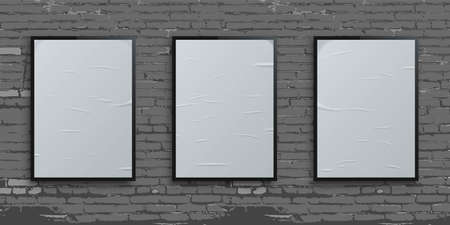 White vertical glued blank billboards on brick wall backgroundのイラスト素材