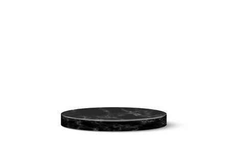 Black marble round podium for product. 3d pedestal in stone pattern vector illustration. Geometric stage isolated on white background. Realistic place for advertising or decorationのイラスト素材