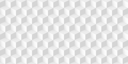 Seamless geometric cube background. 3d abstract white and grey design vector illustration. Retro style with mosaic structure effect. Modern wallpaper with dimensions in volumeのイラスト素材