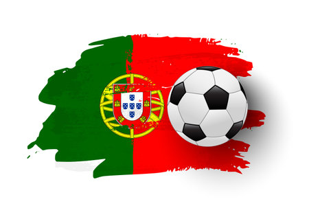 Realistic soccer ball on flag of Portugal made of brush strokes. Vector football design element.のイラスト素材