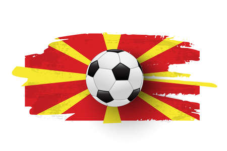 Realistic soccer ball on flag of Macedonia made of brush strokes. Vector football design element.のイラスト素材