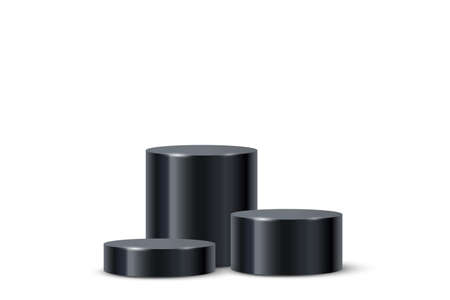 3d podium platform cylinders, black pedestal stages for product presentation or winnerのイラスト素材