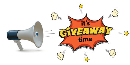 Megaphone with giveaway speech alert bubble, 3d megaphone and banner of pop art styleのイラスト素材