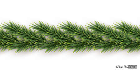 Fir branch horizontal seamless pattern. Vector seamless Christmas tree frame for web page.のイラスト素材