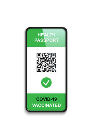 Certificate of vaccine from corona on cell phone screen, green pass in covid passportのイラスト素材