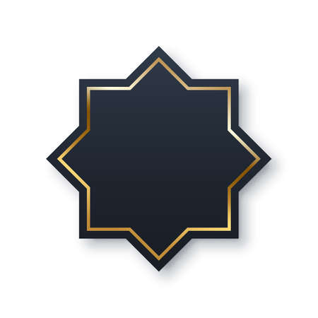Eight point black star with gold frame on borders, islamic symbol of octagonal shapeのイラスト素材