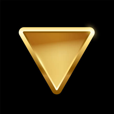 Gold triangle button with frame, 3d golden glossy elegant design for empty emblemのイラスト素材