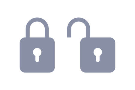 Lock and unlock icons, open and closed gray padlock security symbol with keyholesのイラスト素材