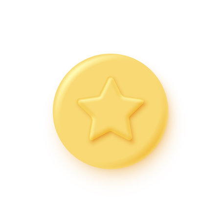 3D golden medal or stamp with star isolated on white background. Yellow seal. Vector design element.のイラスト素材