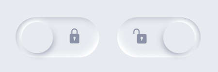 Neumorphic lock and unlock slide buttons set, user web interface elements with shadow