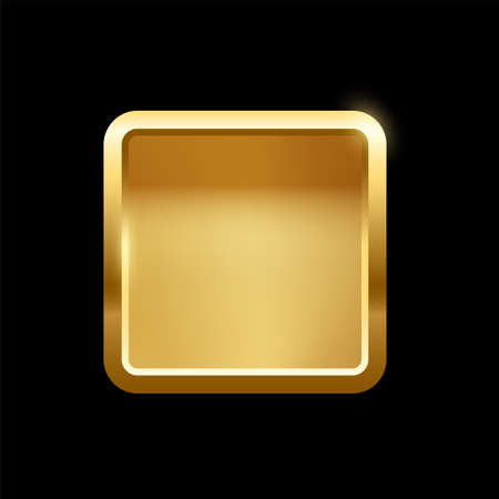 Gold rounded square button with frame, 3d golden glossy elegant design for empty emblemのイラスト素材