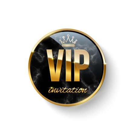 Vip invitation 3d button with gold crown, border and text on black marble textureのイラスト素材