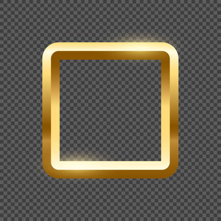 Gold square frame for picture on black background. Blank space for picture, painting, card or photo. 3d realistic modern template vector illustration. Simple golden object mockupのイラスト素材