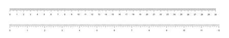 Ruler tape tool set with vertical black line divisions and numbers to measure lengthのイラスト素材