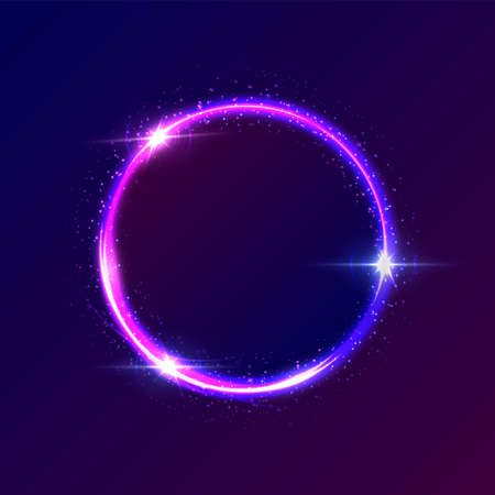 Neon circle light effect and particles glow, abstract magic flare sparkle ring glowingのイラスト素材