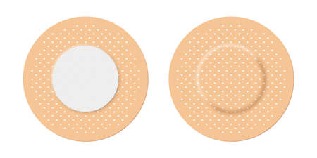 Adhesive bandage set of round shape, 3d realistic circle bandage, back and front view