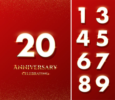 Anniversary design template with 3D white numbers with glow and sparkle of golden frameのイラスト素材