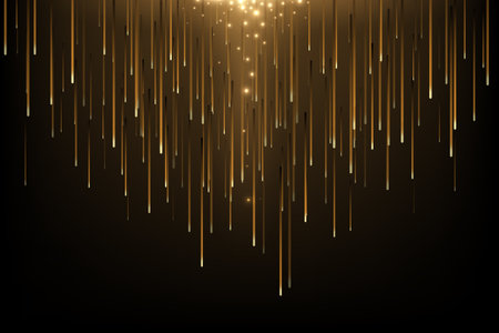 Golden abstract light rain. Falling glow glitter lights. Modern futuristic luxury night background with comets and meteors. Shiny sparkling vector illustration. Decoration for holiday, ceremony, partyのイラスト素材