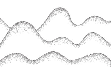 Wave grain stipple pattern background. Black noise dotwork texture, abstract dot stipple lines, sand grain effect, vector illustration isolated on white backgroundのイラスト素材