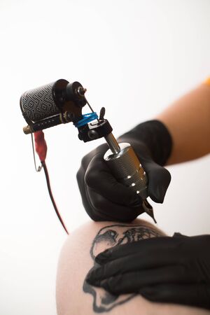 make black tattoo on the leg stylish sketch typewriterの写真素材