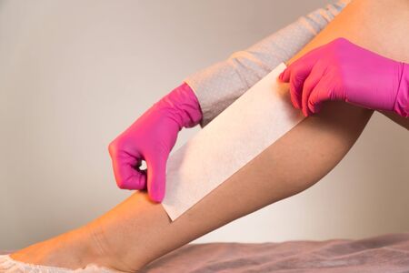 wax strips leg to remove unwanted hair mediumの写真素材