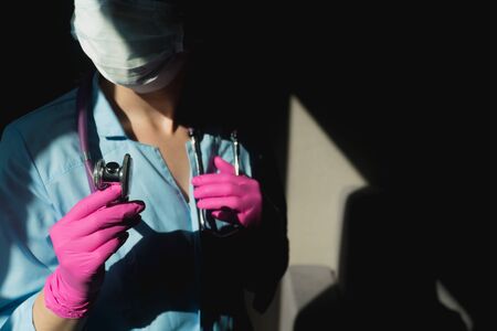Female doctor conducting a stethoscope closeup examination. Doctors are ready to examine the...