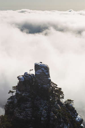 Peak of Demerdji mountain in the fogの写真素材