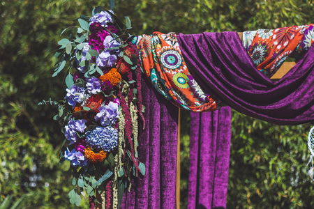 Wedding ceremony decorated in boho styleの写真素材
